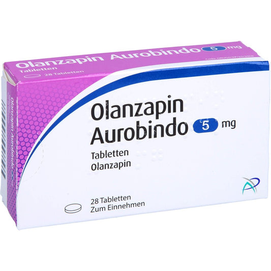 Das Produktfoto zeigt Olanzapin Aurobindo 5 Mg Tabletten (28 stk) PZN 09618196