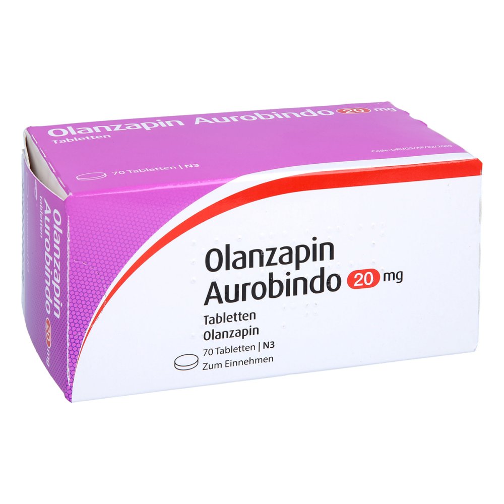 Das Produktfoto zeigt Olanzapin Aurobindo 20 Mg Tabletten (70 stk) PZN 09618368