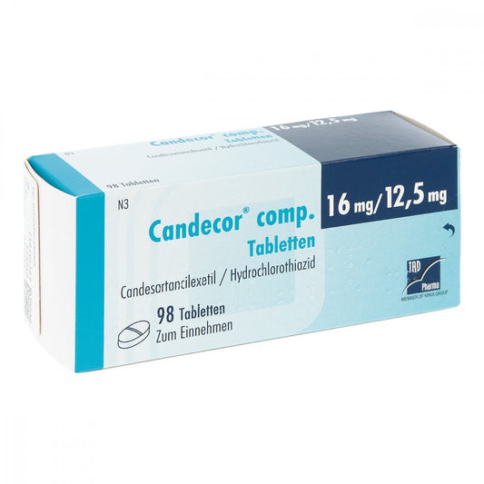 Das Produktfoto zeigt Candecor Comp. 16 Mg/12,5 Mg Tabletten (98 stk) PZN 09633600