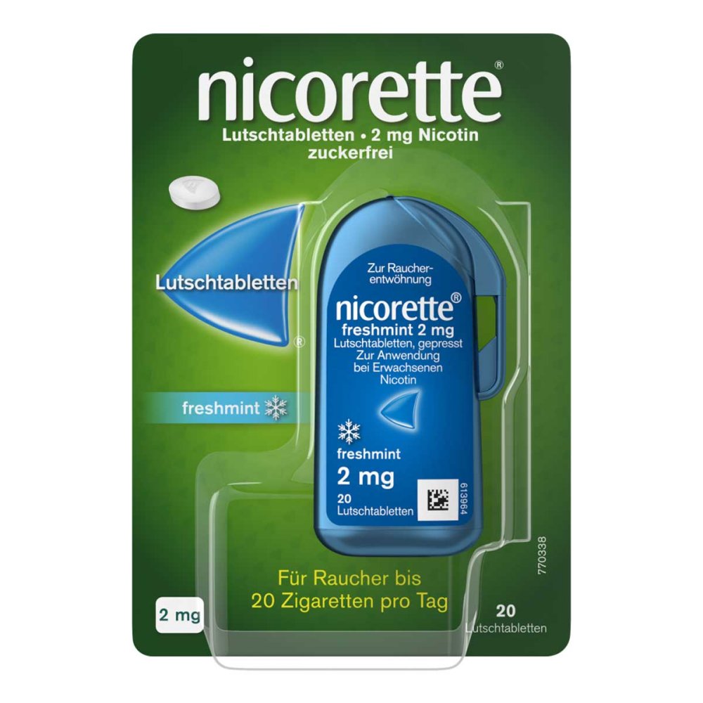 Das Produktfoto zeigt Nicorette Freshmint 2 Mg Lutschtabletten Gepresst (20 stk) PZN 09633899