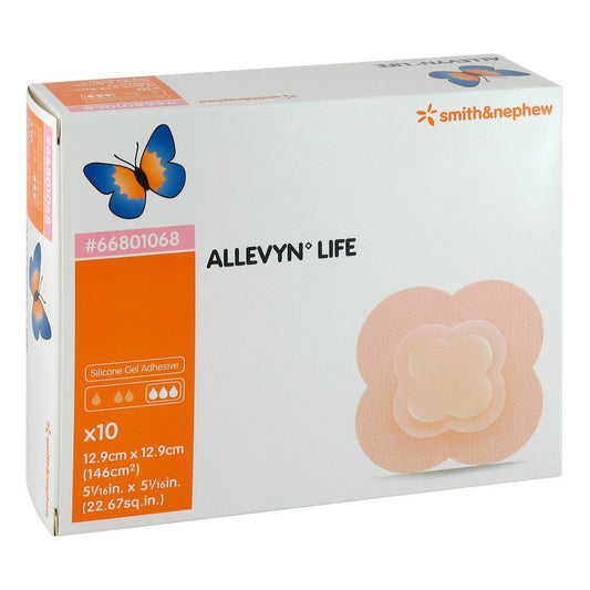 Das Produktfoto zeigt Allevyn Life 12,9x12,9 Cm Silikonschaumverband (10 stk) PZN 09634031
