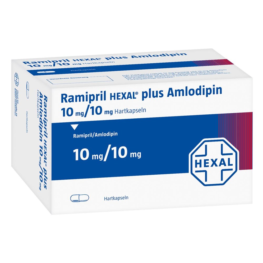 Das Produktfoto zeigt Ramipril Hexal Plus Amlodipin 10 Mg/10 Mg Hartkps. (100 stk) PZN 09635208