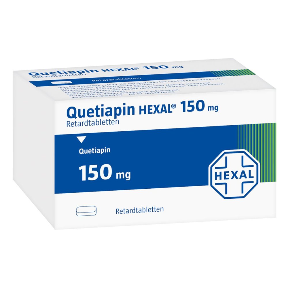 Das Produktfoto zeigt Quetiapin Hexal 150 Mg Retardtabletten (100 stk) PZN 09637667