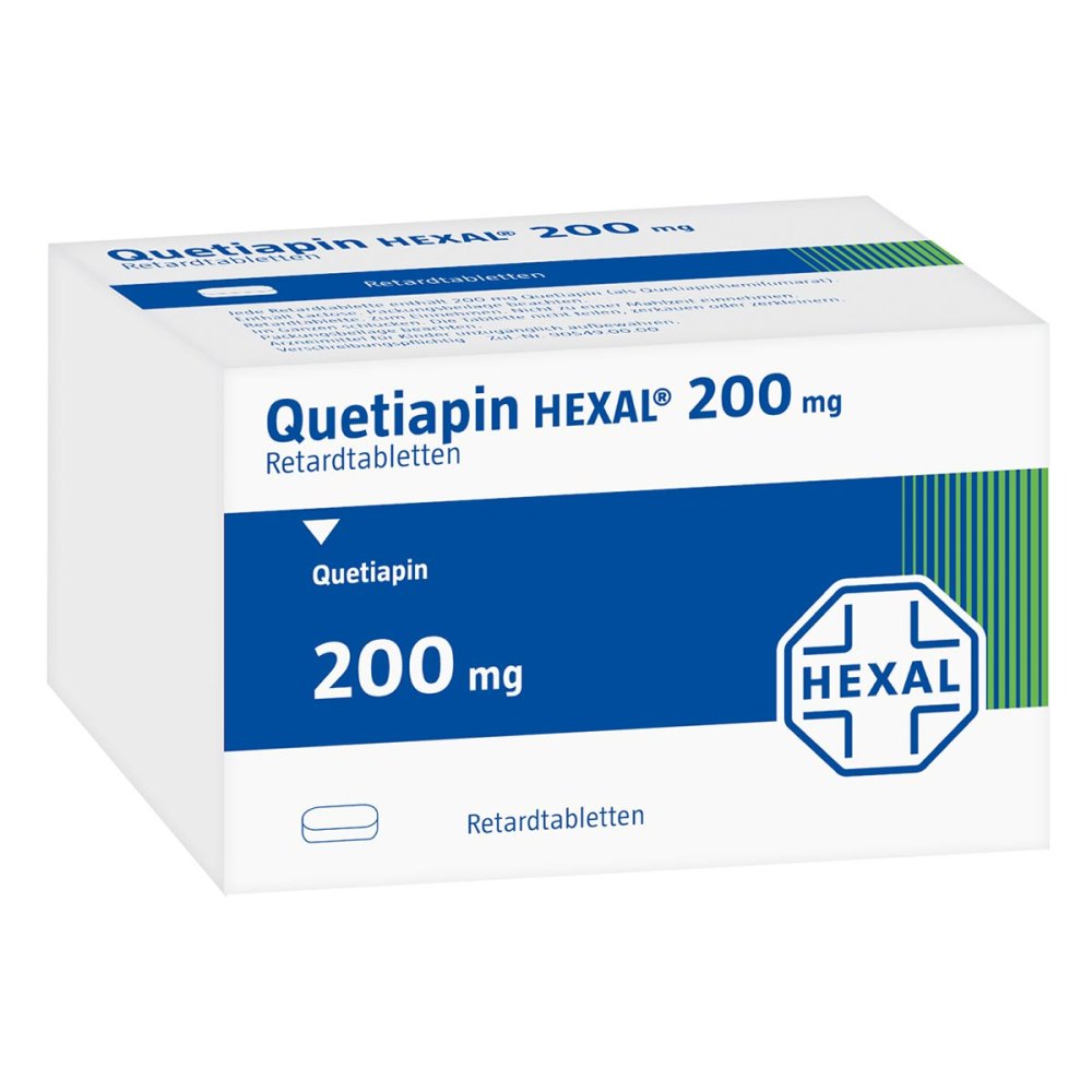 Das Produktfoto zeigt Quetiapin Hexal 200 Mg Retardtabletten (10 stk) PZN 09637673