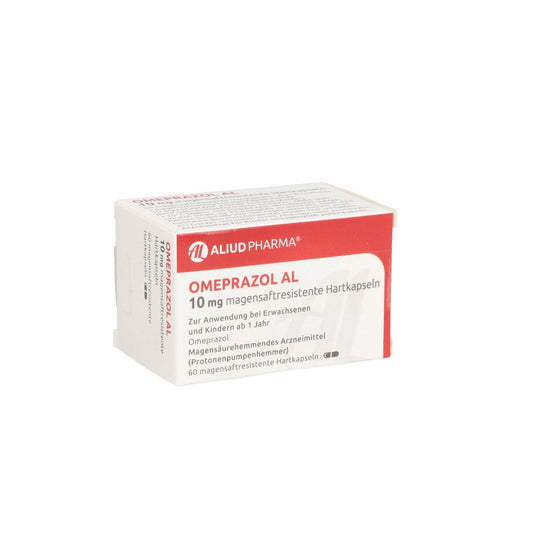 Das Produktfoto zeigt Omeprazol Al 10 Mg Magensaftresistente Hartkapseln (60 stk) PZN 09667438
