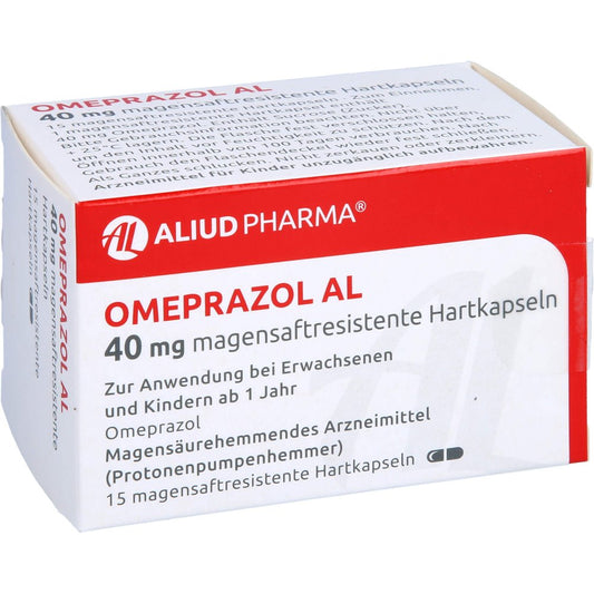 Das Produktfoto zeigt Omeprazol Al 40 Mg Magensaftresistente Hartkapseln (15 stk) PZN 09667510