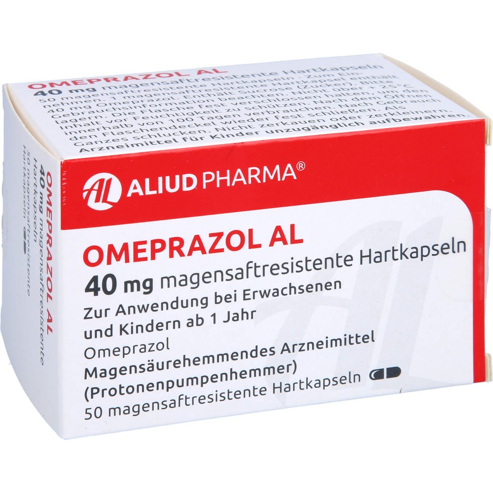 Das Produktfoto zeigt Omeprazol Al 40 Mg Magensaftresistente Hartkapseln (50 stk) PZN 09667533