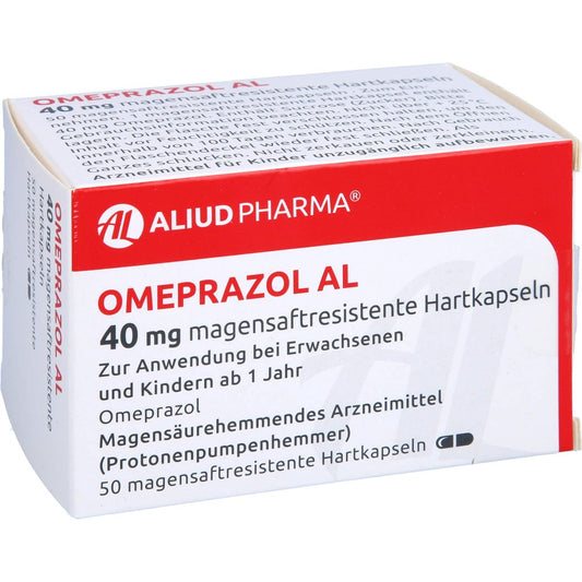 Das Produktfoto zeigt Omeprazol Al 40 Mg Magensaftresistente Hartkapseln (50 stk) PZN 09667533
