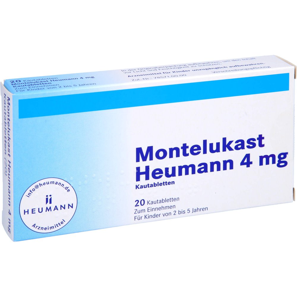 Das Produktfoto zeigt Montelukast Heumann 4 Mg Kautabletten (20 stk) PZN 09673479