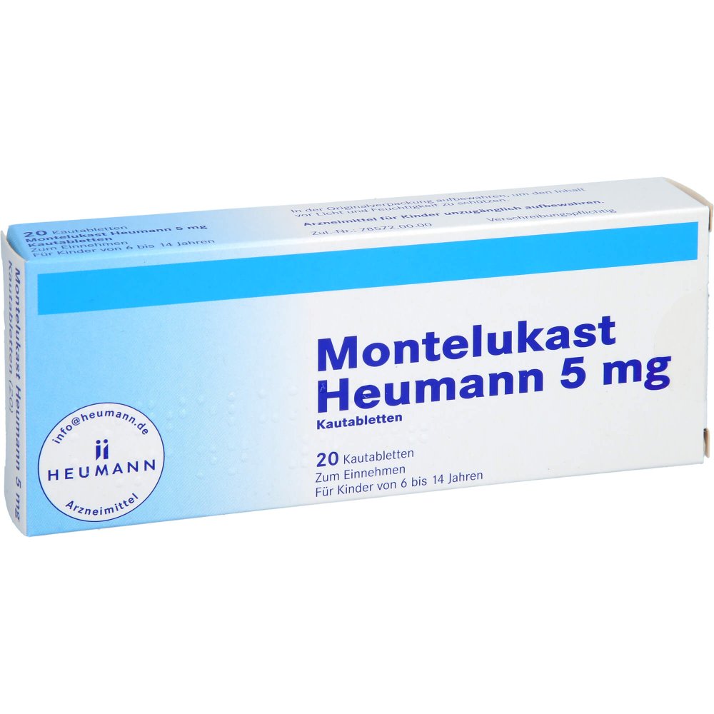 Das Produktfoto zeigt Montelukast Heumann 5 Mg Kautabletten (20 stk) PZN 09673516