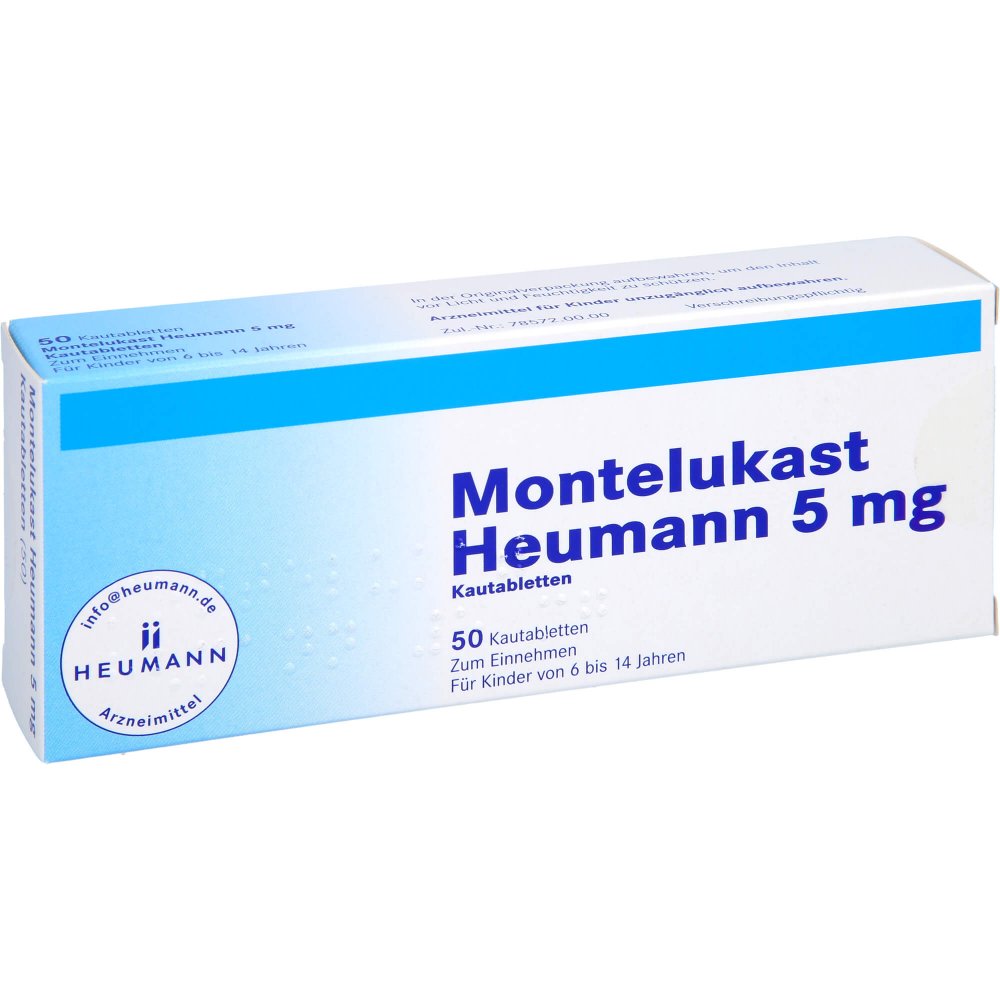 Das Produktfoto zeigt Montelukast Heumann 5 Mg Kautabletten (50 stk) PZN 09673522