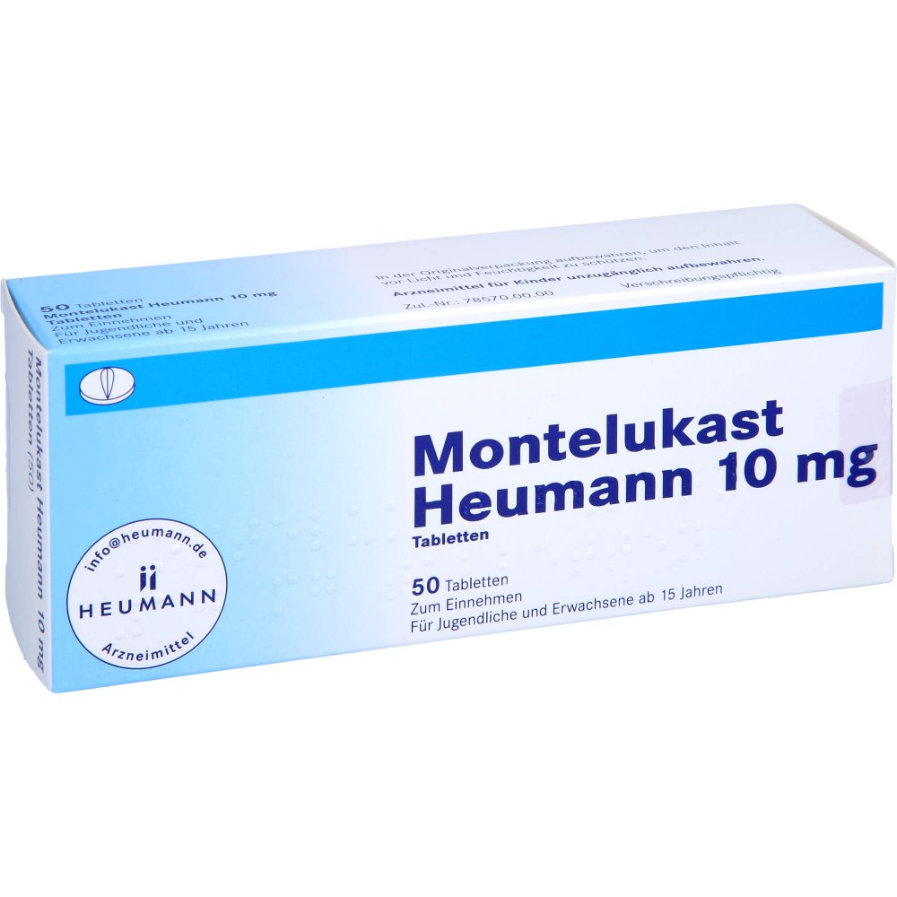 Das Produktfoto zeigt Montelukast Heumann 10 Mg Tabletten (50 stk) PZN 09673551