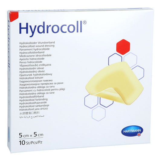 Das Produktfoto zeigt Hydrocoll Wundverband 5x5 Cm (10 stk) PZN 09680628