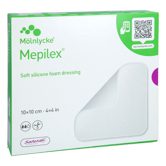 Das Produktfoto zeigt Mepilex 10x10 Cm Schaumverband (5 stk) PZN 09680723