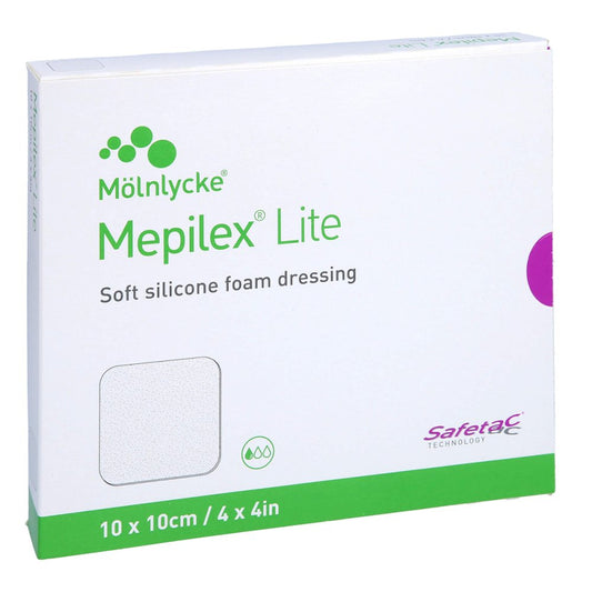 Das Produktfoto zeigt Mepilex Lite Schaumverband 10x10 Cm Steril (5 stk) PZN 09680893