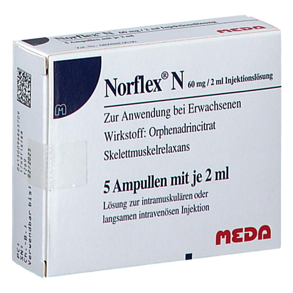 Das Produktfoto zeigt Norflex N 60 Mg/2 Ml Injektionslösung (5 stk) PZN 09686370