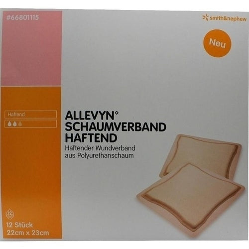 Das Produktfoto zeigt Allevyn Schaumverband 22x23 Cm Haftend (12 stk) PZN 09686588