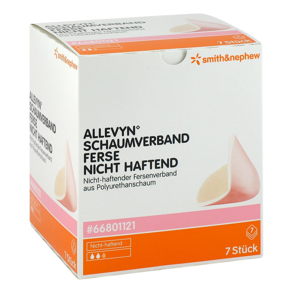 Das Produktfoto zeigt Allevyn Schaumverband Ferse 10,5x13,5cm N.Haft. (7 stk) PZN 09686648