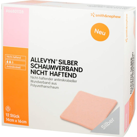 Das Produktfoto zeigt Allevyn Silber Schaumverb.14x16 Cm Nicht Haftend (12 stk) PZN 09686720