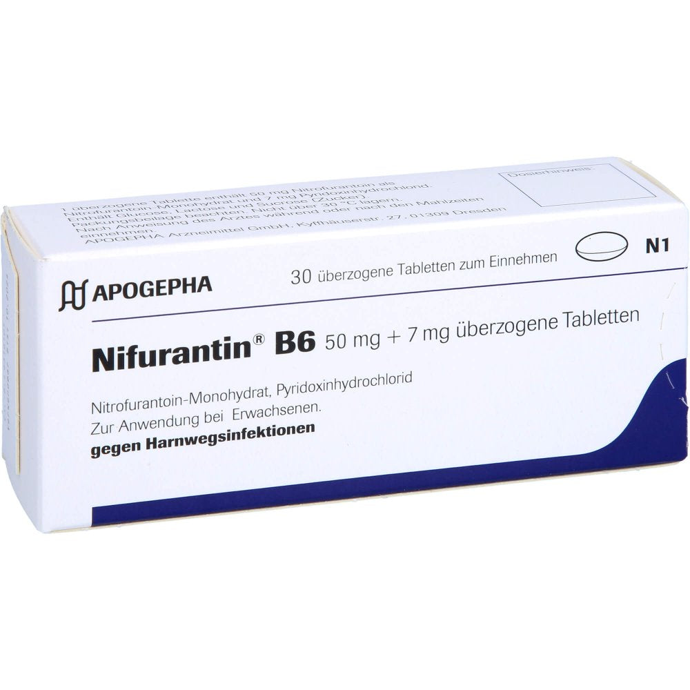 Das Produktfoto zeigt Nifurantin B 6 Überzogene Tabletten (30 stk) PZN 09704872