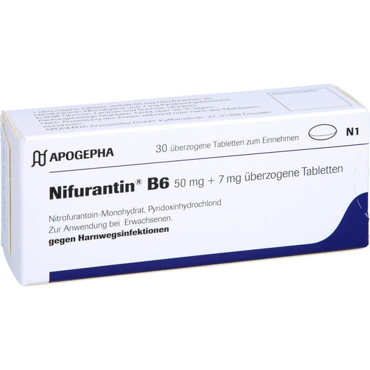 Das Produktfoto zeigt Nifurantin B 6 Überzogene Tabletten (30 stk) PZN 09704872