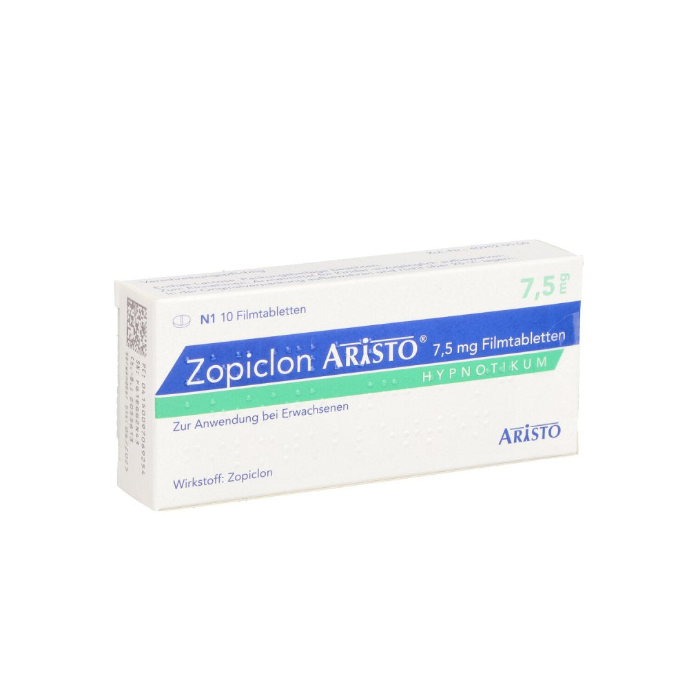 Das Produktfoto zeigt Zopiclon Aristo 7,5 Mg Filmtabletten (10 stk) PZN 09706925