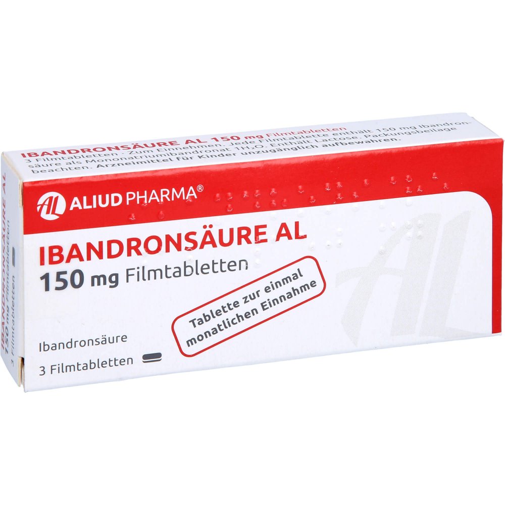 Das Produktfoto zeigt Ibandronsäure Al 150 Mg Filmtabletten (3 stk) PZN 09709875