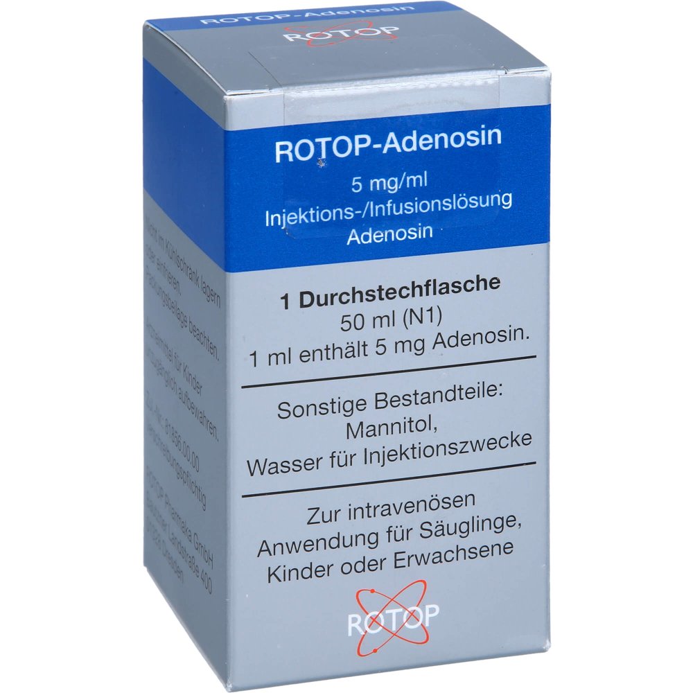 Das Produktfoto zeigt Rotop-Adenosin 5 Mg/Ml Injektions-/Infusionslsg. (1X50 ml) PZN 09711228