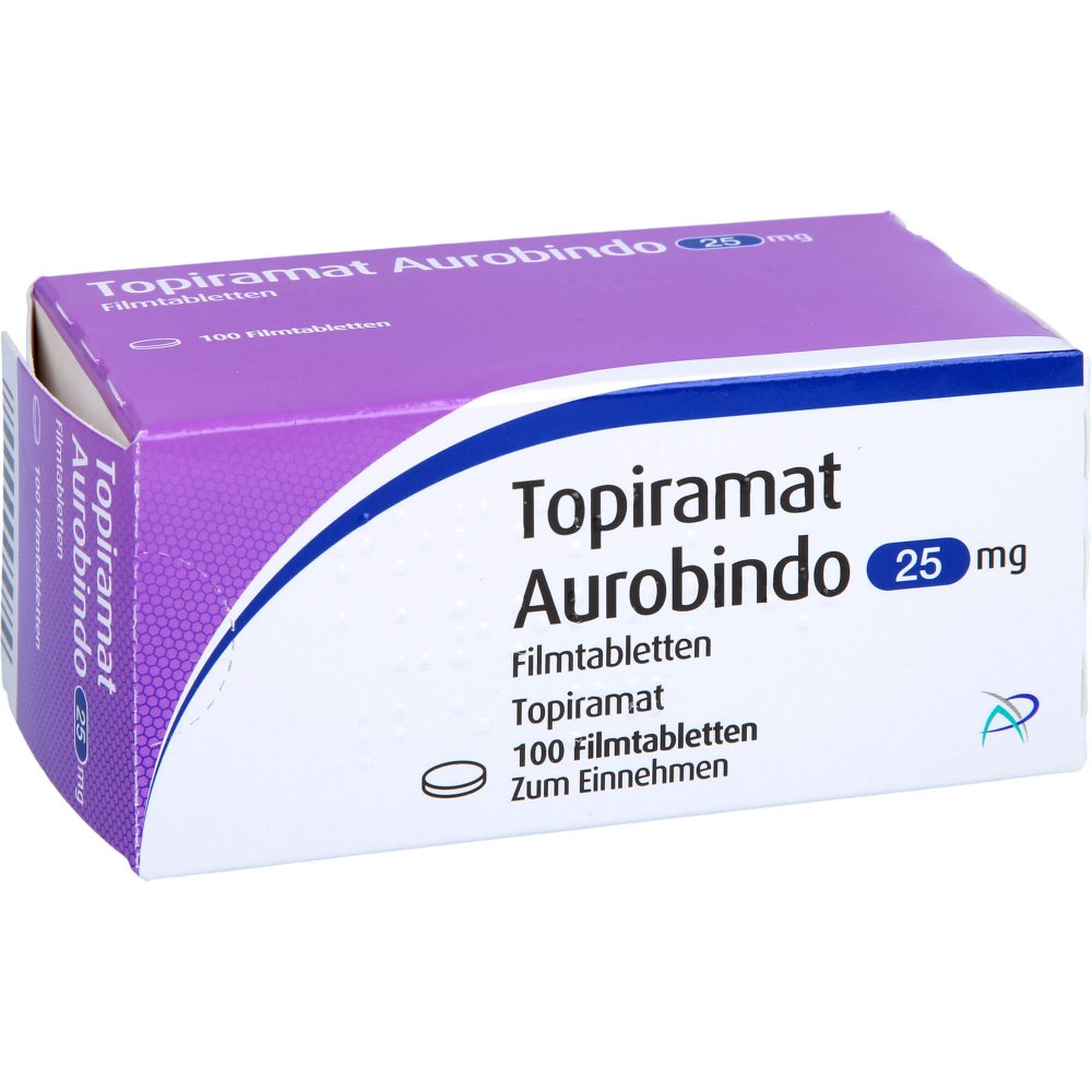 Das Produktfoto zeigt Topiramat Aurobindo 25 Mg Filmtabletten (100 stk) PZN 09713776