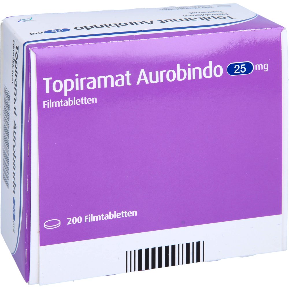 Das Produktfoto zeigt Topiramat Aurobindo 25 Mg Filmtabletten (200 stk) PZN 09713782