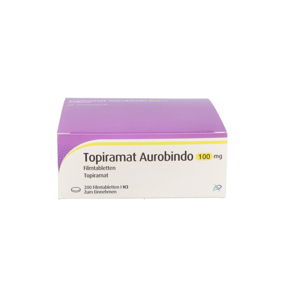 Das Produktfoto zeigt Topiramat Aurobindo 100 Mg Filmtabletten (200 stk) PZN 09713859