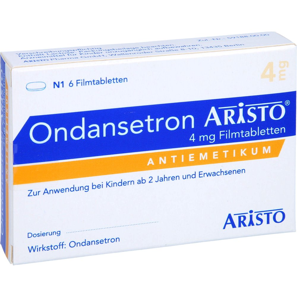 Das Produktfoto zeigt Ondansetron Aristo 4 Mg Filmtabletten (6 stk) PZN 09714474
