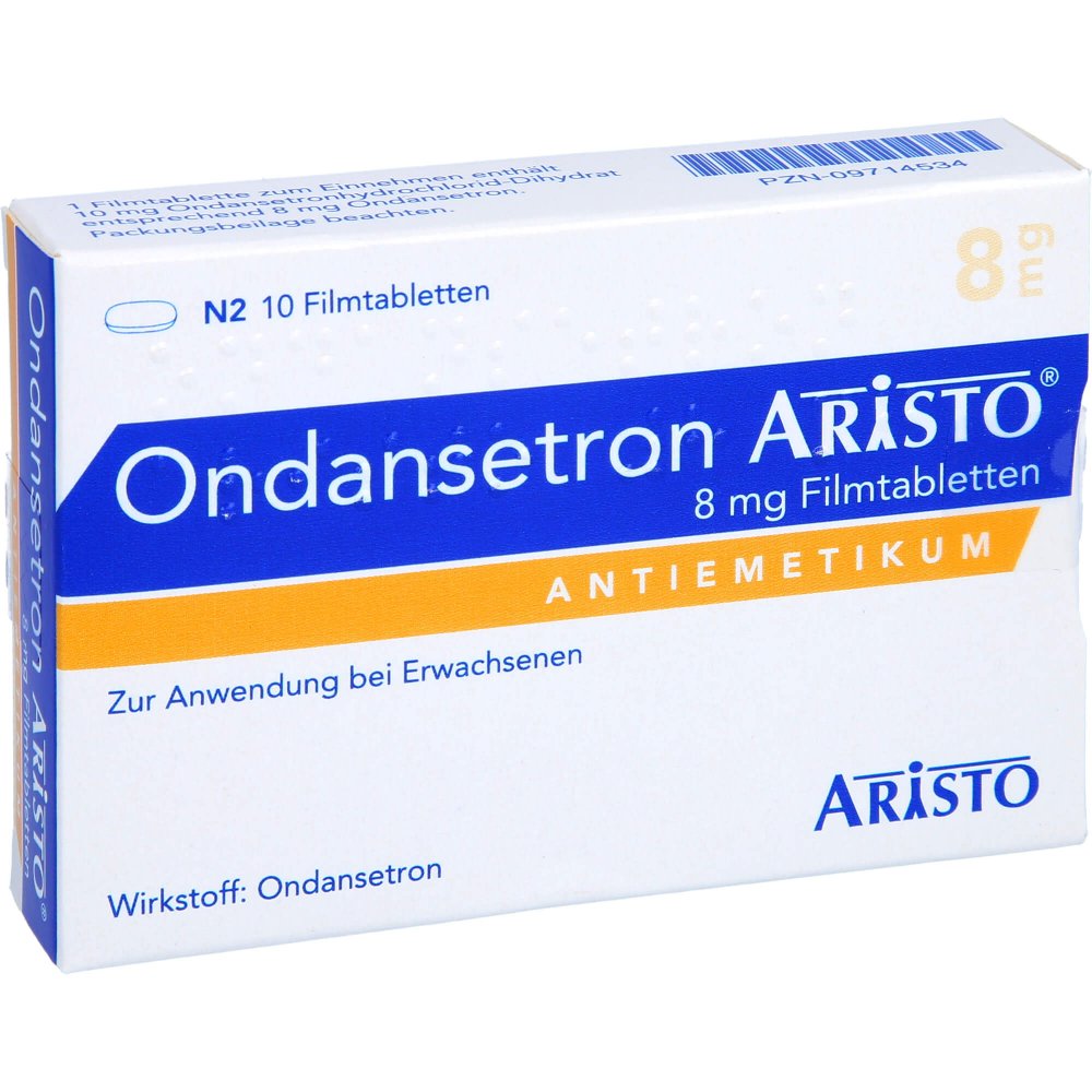 Das Produktfoto zeigt Ondansetron Aristo 8 Mg Filmtabletten (10 stk) PZN 09714534