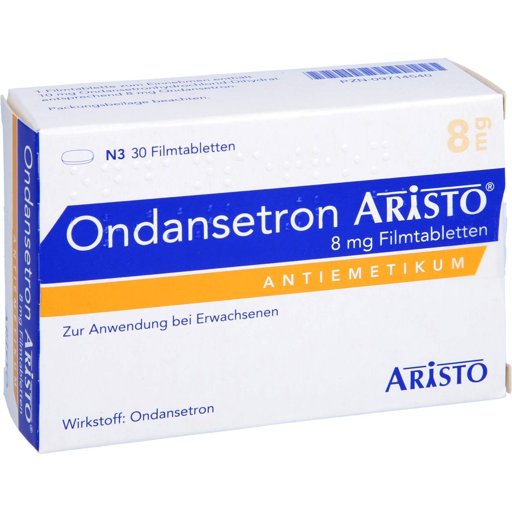 Das Produktfoto zeigt Ondansetron Aristo 8 Mg Filmtabletten (30 stk) PZN 09714540