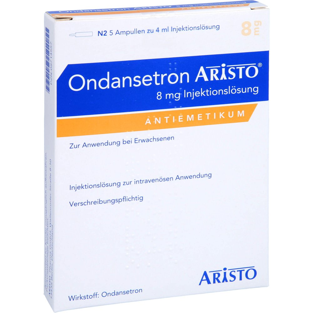 Das Produktfoto zeigt Ondansetron Aristo 8 Mg Injektionslösung (5 stk) PZN 09714557
