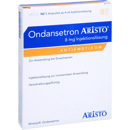 Das Produktfoto zeigt Ondansetron Aristo 8 Mg Injektionslösung (5 stk) PZN 09714557