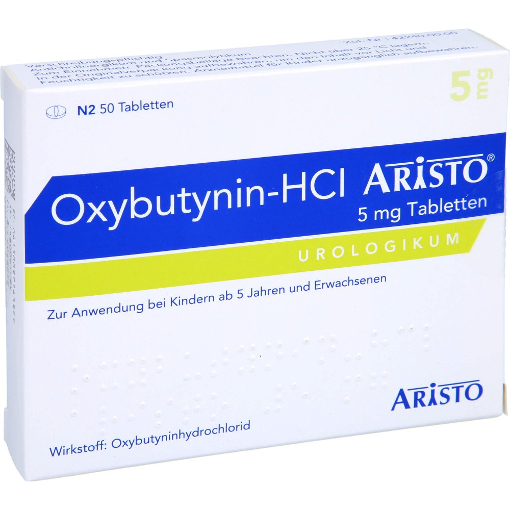 Das Produktfoto zeigt Oxybutynin-Hcl Aristo 5 Mg Tabletten (50 stk) PZN 09714592