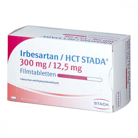 Das Produktfoto zeigt Irbesartan/Hct Stada 300 Mg/12,5 Mg Filmtabletten (98 stk) PZN 09715137