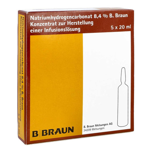 Das Produktfoto zeigt Natriumhydrogencarbonat B.Braun 8,4% Glas (5X20 ml) PZN 09717685