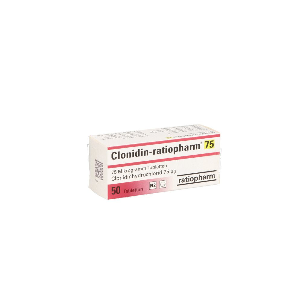 Das Produktfoto zeigt Clonidin-Ratiopharm 75 Tabletten (50 stk) PZN 09722692