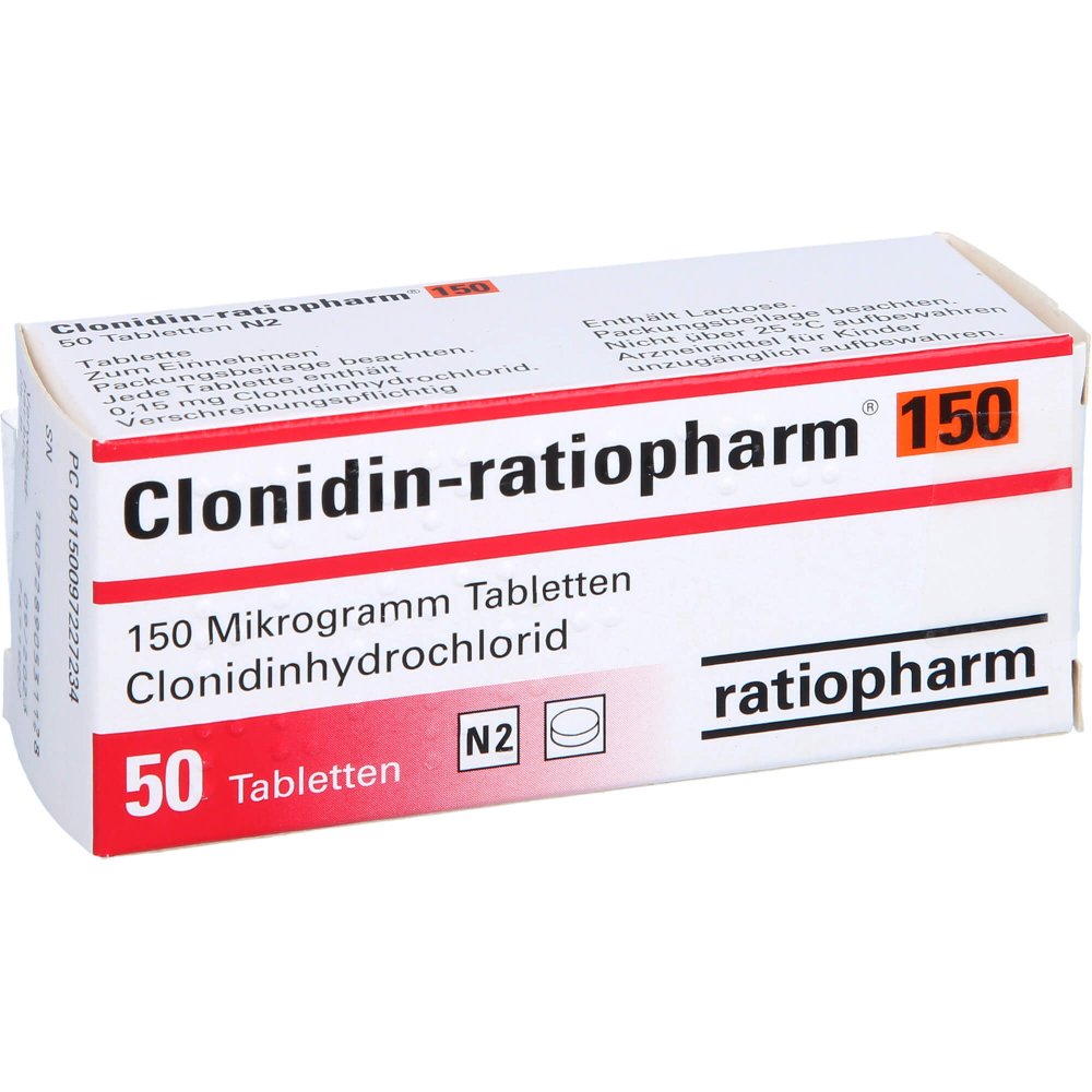 Das Produktfoto zeigt Clonidin-Ratiopharm 150 Tabletten (50 stk) PZN 09722723