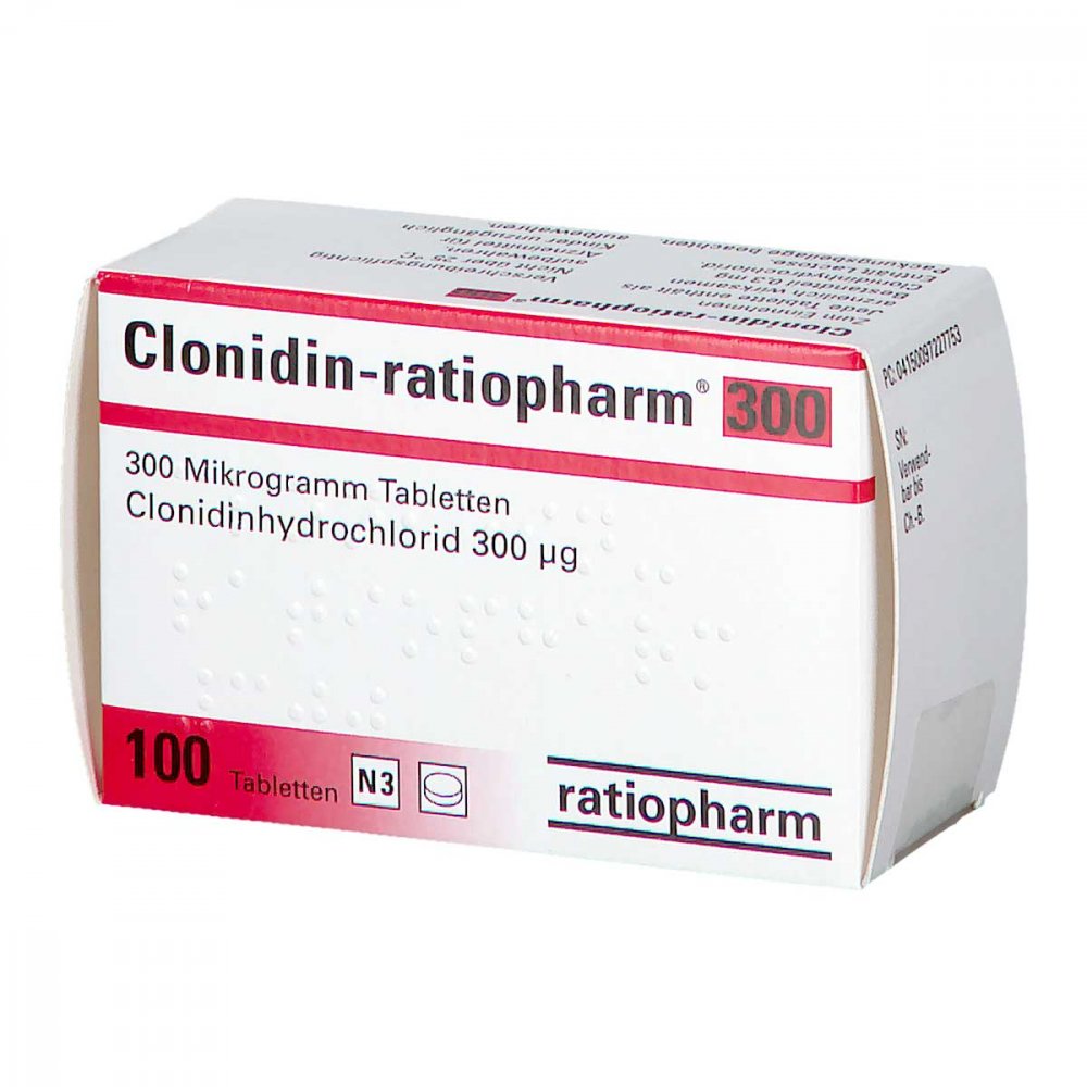 Das Produktfoto zeigt Clonidin-Ratiopharm 300 Tabletten (100 stk) PZN 09722775