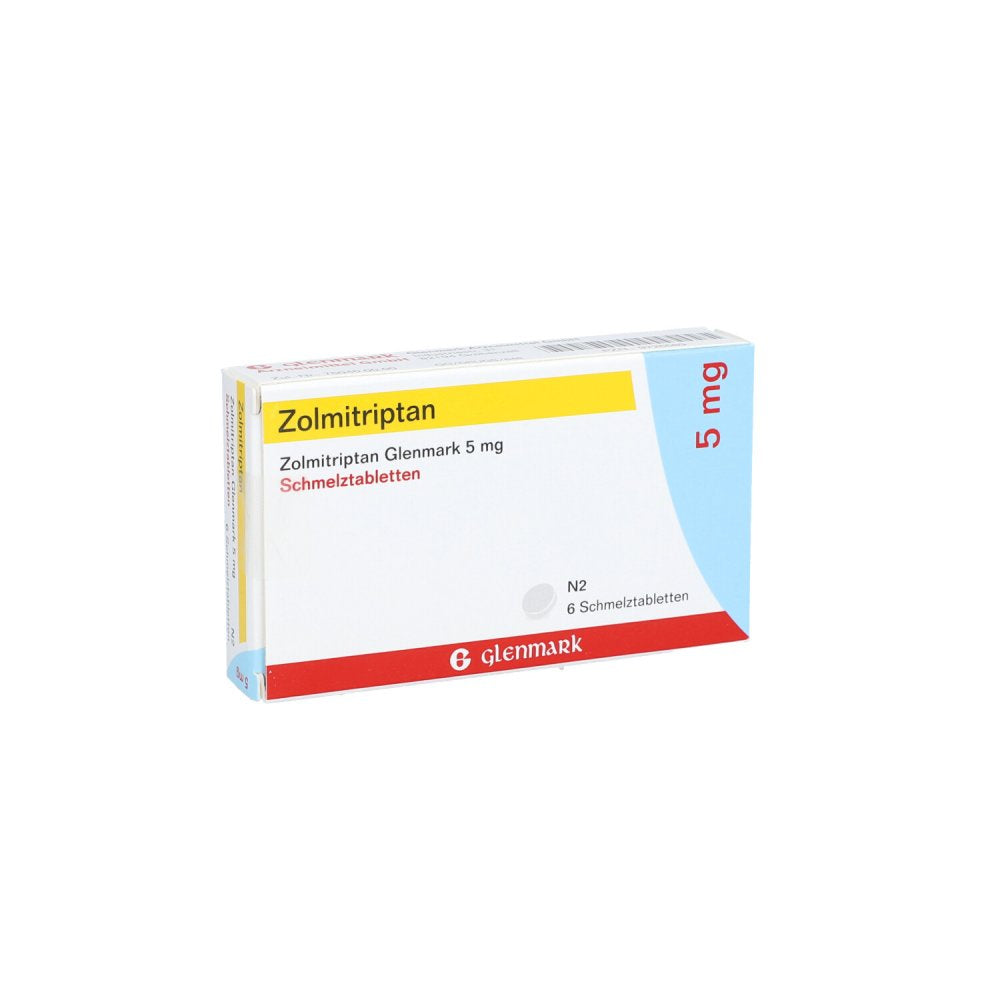 Das Produktfoto zeigt Zolmitriptan Glenmark 5 Mg Schmelztabletten (6 stk) PZN 09726589