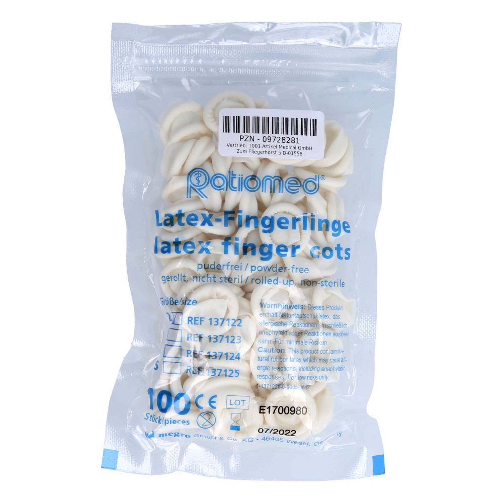 Das Produktfoto zeigt Latex-Fingerlinge Puderfrei Gr.S (100 stk) PZN 09728281