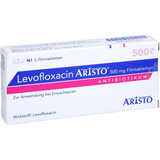 Das Produktfoto zeigt Levofloxacin Aristo 500 Mg Filmtabletten (5 stk) PZN 09731260