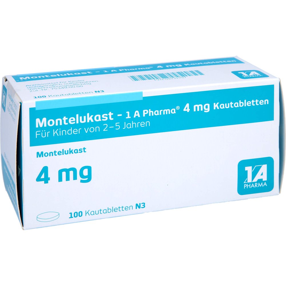 Das Produktfoto zeigt Montelukast-1a Pharma 4 Mg Kautabletten (100 stk) PZN 09731797