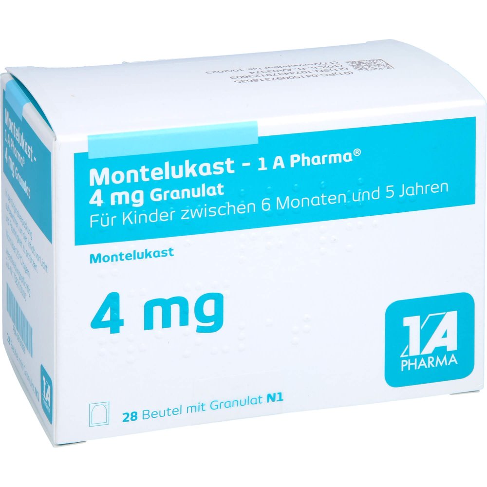 Das Produktfoto zeigt Montelukast-1a Pharma 4 Mg Granulat (28 stk) PZN 09731863