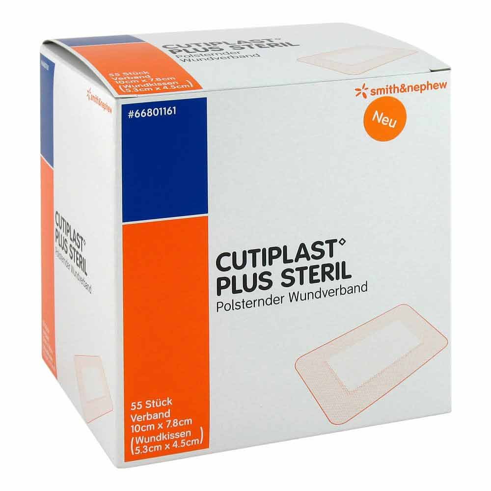 Das Produktfoto zeigt Cutiplast Plus Steril 7,8x10 Cm Verband (55 stk) PZN 09732578