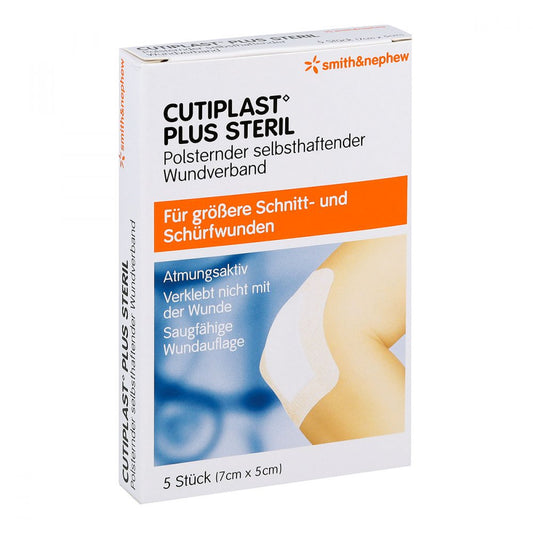 Das Produktfoto zeigt Cutiplast Plus Steril 5x7 Cm Verband (5 stk) PZN 09732638