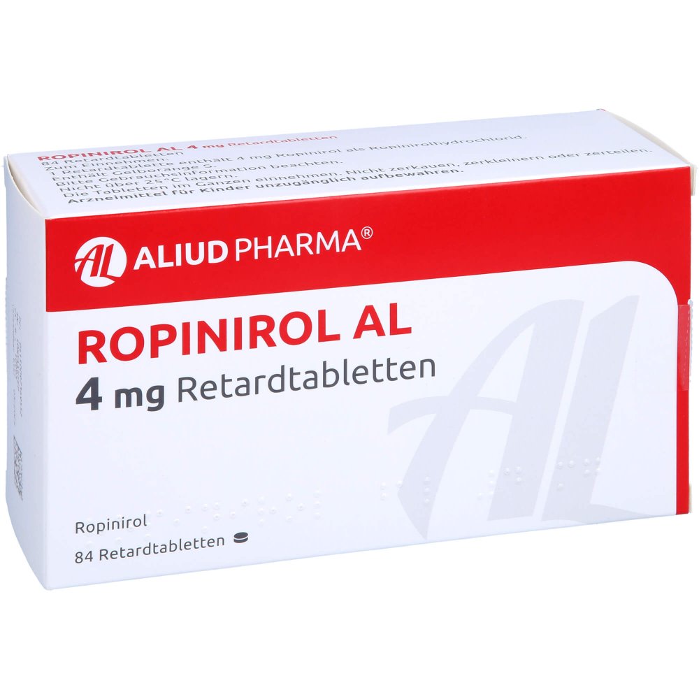 Das Produktfoto zeigt Ropinirol Al 4 Mg Retardtabletten (84 stk) PZN 09736955
